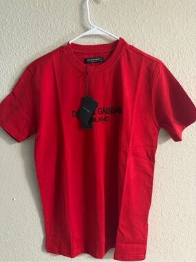 Dolce & Gabbana Red Crewneck with Black Embroidered Logo